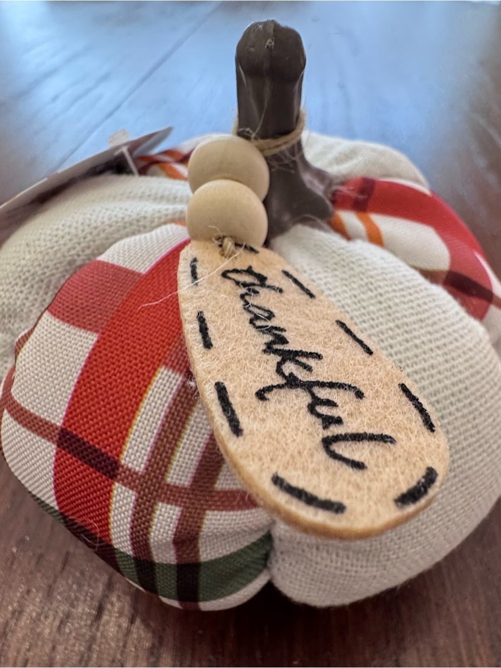 NWT Thankful Plaid & Cream Fabric Pumpkin Decor